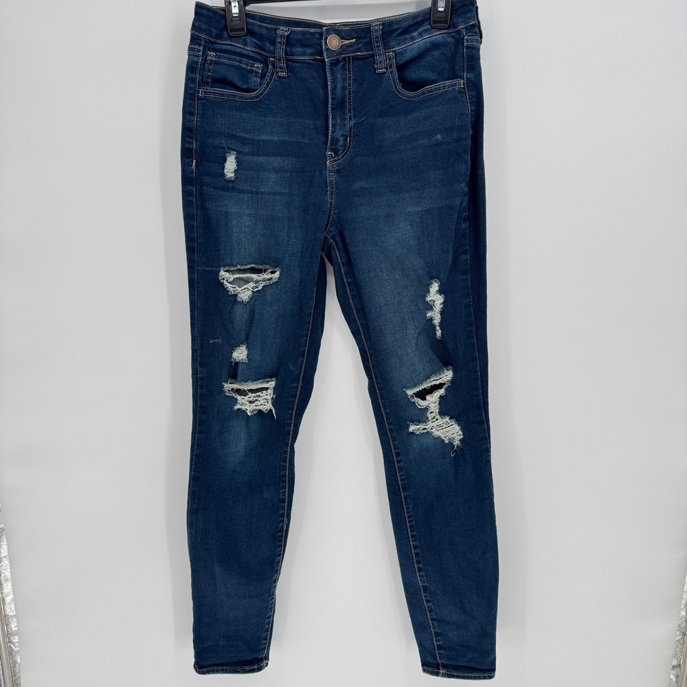 So Ultimate Skinny High Rise Dark Wash Distressed Jeans Women's Size 11